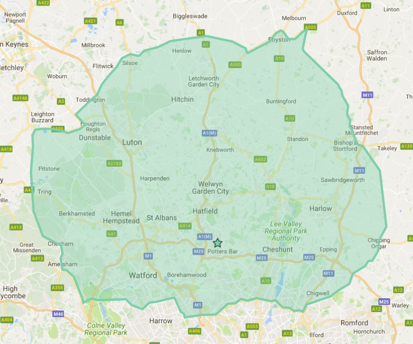 Catchment area for Equine Vet call-out