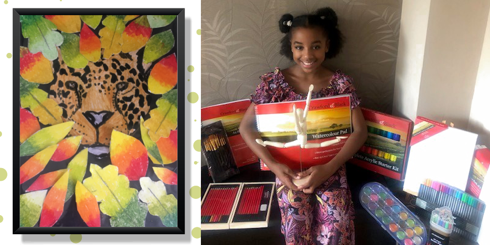 Congratulations to Nyasha Emerenini whose artwork of a jaguar behind leaves was awarded first place in the RVC Animal Care Trust’s Animal Inspiration art competition.