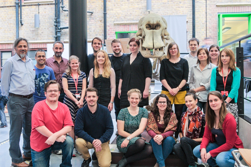 group photo of the Skeletal Biology Group with elephant skeleton