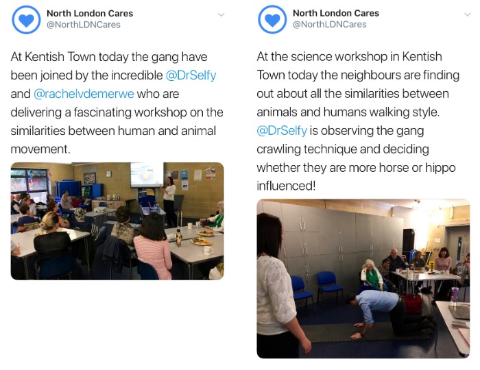 The North London Cares community network, which organised the event, shared their enthusiasm for Dr Davies's workshop on Twitter.