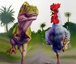Cartoon Tyrannosaurus Rex and chicken running 
